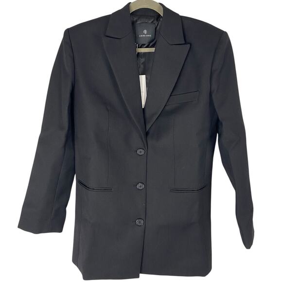 Anine Bing Declan Blazer Jacket Single Breasted Wool Blend Career Black Size XS - Picture 3 of 10